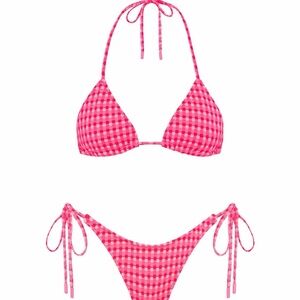 Triangl VINCA - ADAO PINK TEXTURED Hot Pink Gingham TRIANGLE BIKINI SET